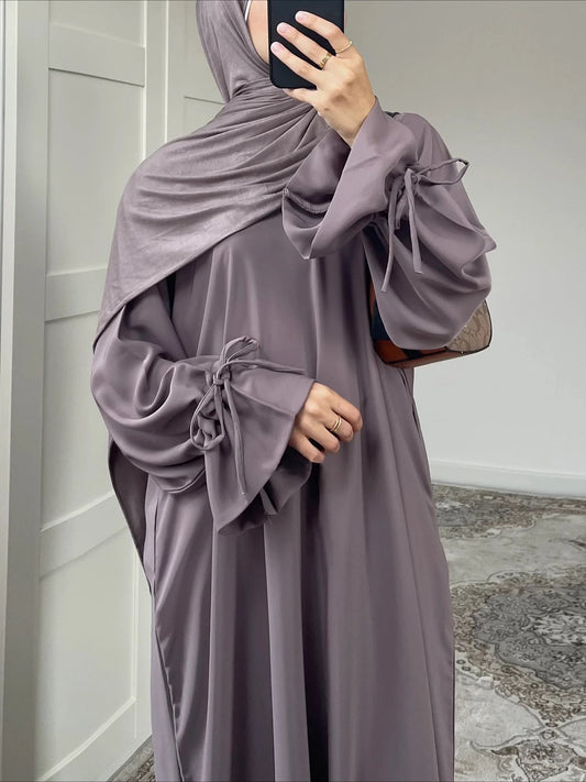 Eid Muslim Dress for Women Abaya Bow Jalabiya Ramadan Lace Up Vestidos Largos Islam Arab Long Robe Morocco Dubai Kaftan 2025