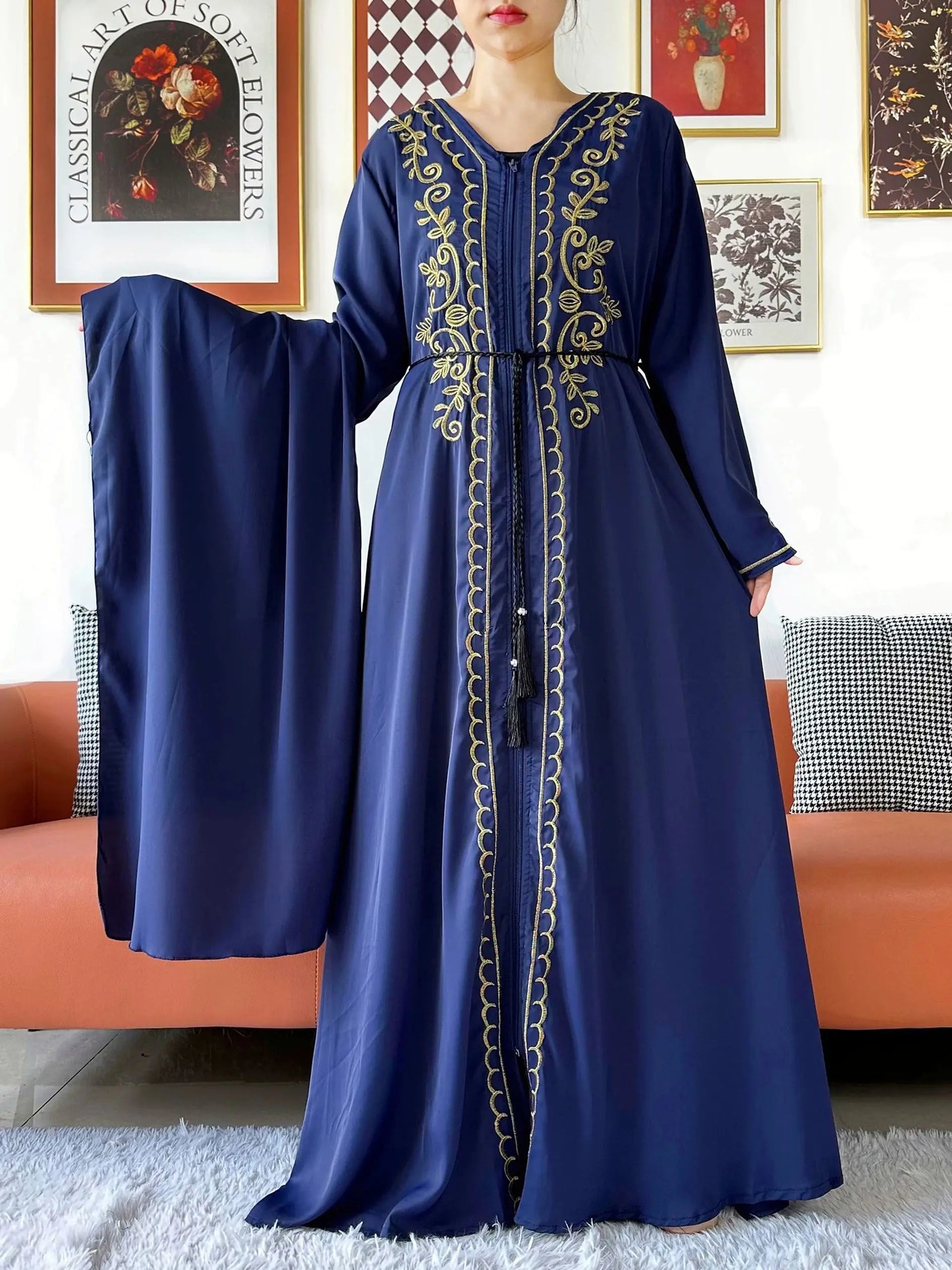 2025 New Elegant Women Abaya Long Sleeve Chiffon Loose Open Abaya Muslim Islamic Clothing Cardigan Style for Special Occasions
