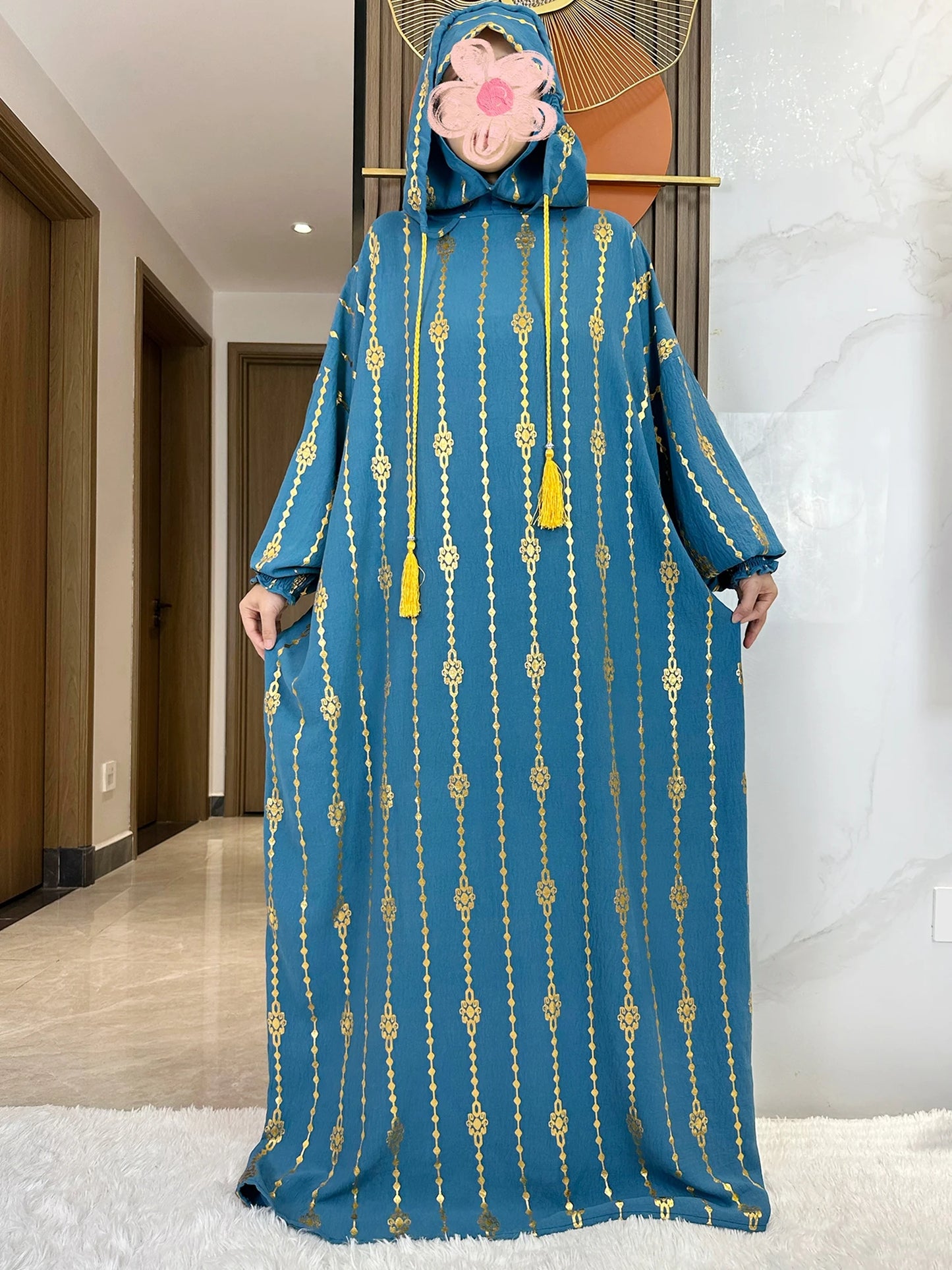 New Cotton Ramadan Muslim Two-Hat Abaya Dubai Turkey Islam Prayer Clothes Gold Dust Dress Islam Women Dress Kaftan