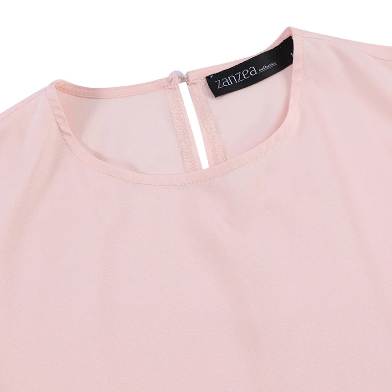 ZANZEA Women Chiffon Abaya Eid Mubarek Muslim Dresses Robe Long Sleeve Hijab Vestidos Fashion Abayas For Women Isamic Clothing