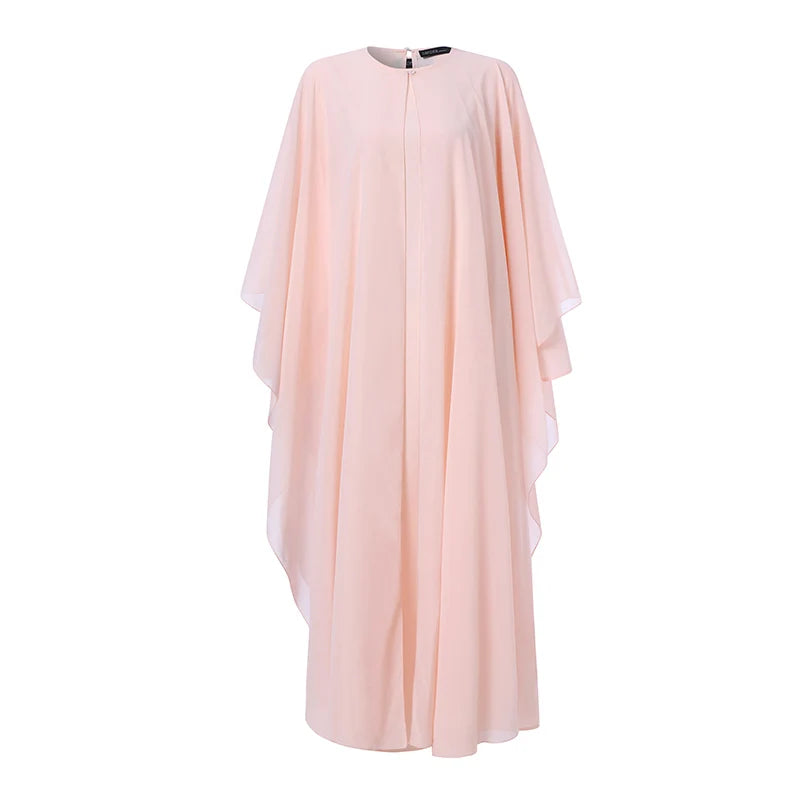 ZANZEA Women Chiffon Abaya Eid Mubarek Muslim Dresses Robe Long Sleeve Hijab Vestidos Fashion Abayas For Women Isamic Clothing