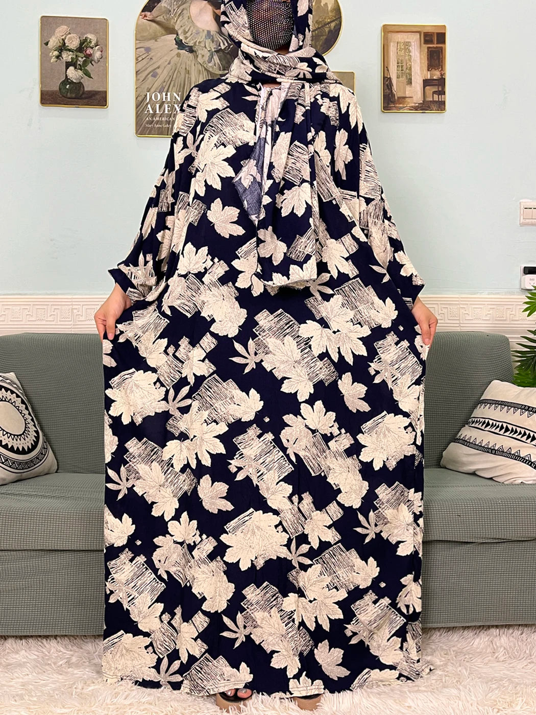 Muslim Cotton Abayas For Women Traditional Floral Ramadan Prayer Garment African Caftan Marocain Femme Robe Connected Headscarf