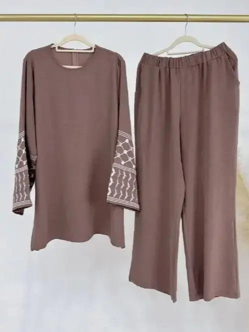 Eid Plain 2 Piece Abaya Set Tops Pants Modest Muslim Sets Abayas For Women Clothing Robe Caftan Marocain Femme Musulmane Kaftan