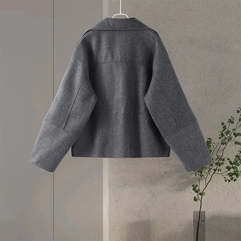 2025 Autumn Winter Stand Collar Coat Women Big Pockets Wool Blend Long Sleeve Single-breasted Thick Jacket Female Lady Outwears