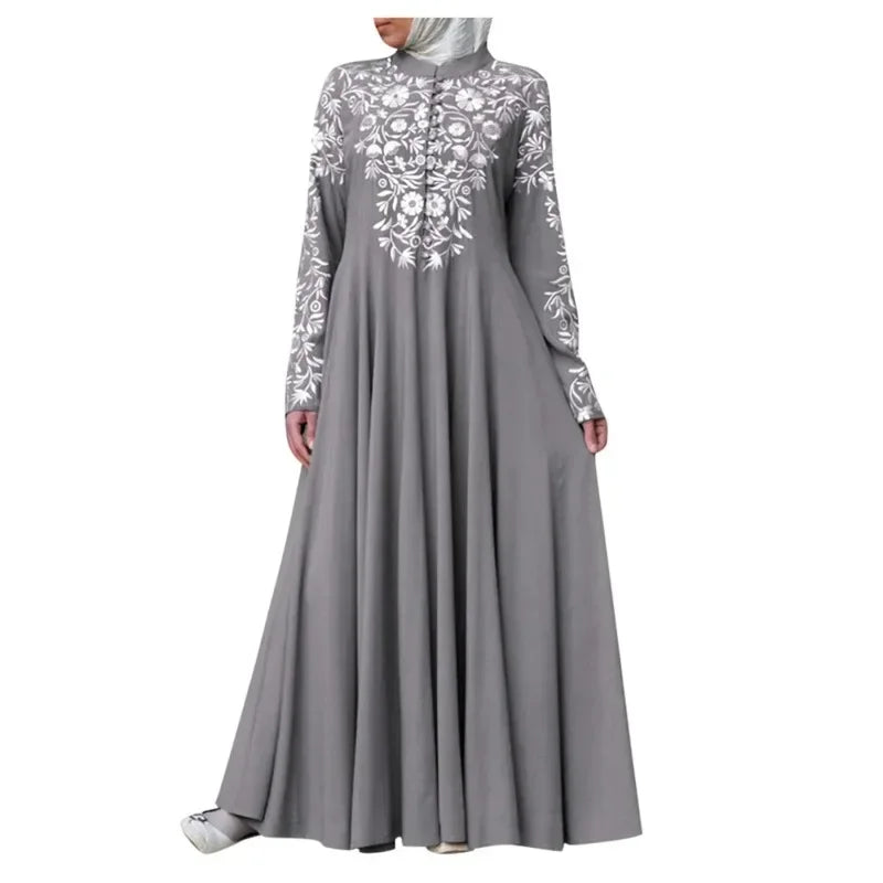 Plus Size Muslim Women Kaftan Dress Abaya Ethnic Style Long Sleeve Islamic Clothing Dubai Saudi Black Robe Turkish Modesty S-3XL