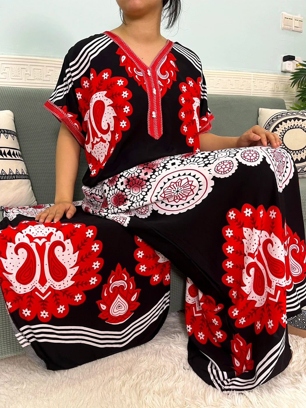 2024 Muslim Cotton Abayas For Women Appliques Printed Caftan Marocaine Femme Robe Boubou African Islam Dresses With Headscarf