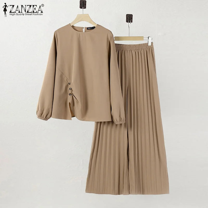 Autumn Trousers Suit 2025 ZANZEA Women Muslim Matching Sets Casual Long Sleeve Tops Pants 2pcs Outfits Loose Tracksuit Oversize