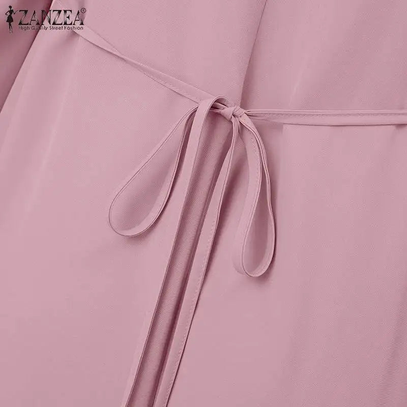 ZANZEA Elegant Women Autumn Long Sleeve Muslim Abaya Hijab Sundress IsIamic Robe Femme Maxi Long Dresses Patchwork Vestidos 2024