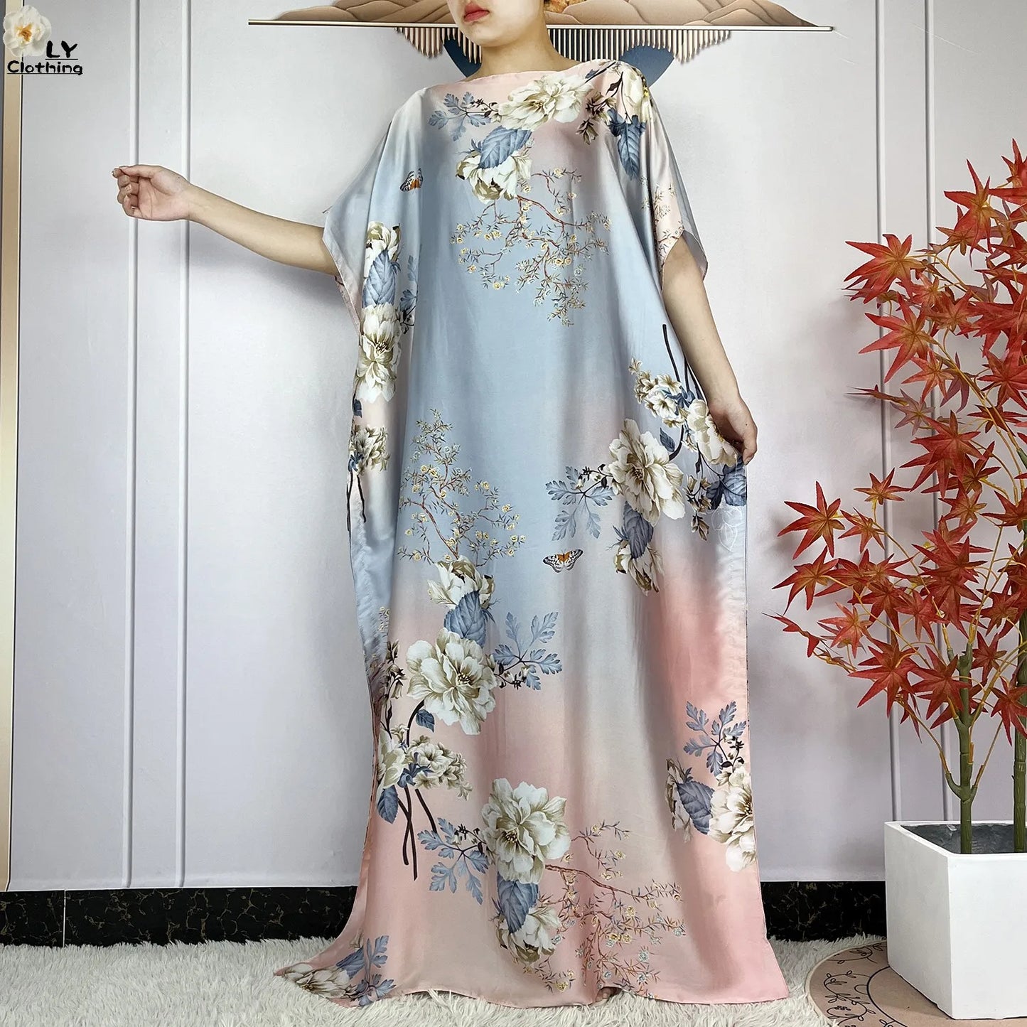 2024 Abayas Woman Short Sleeve Dress Print Loose Silk Soft Robe Elegant Fashion Dubai Islam Lady Party Maxi Summer Lady Clothing