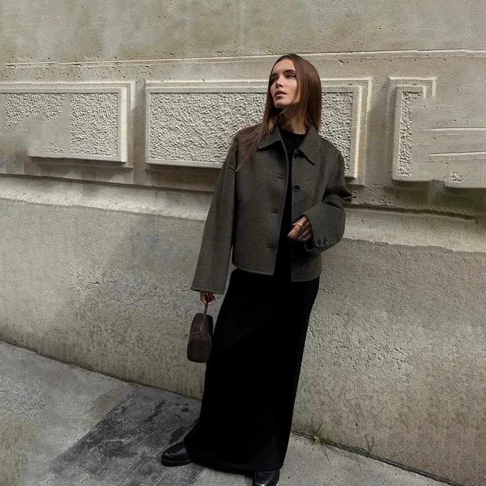 Woolen Women's Jacket Elegant Loose Long Sleeve Turndown Single Breasted Female Overcoat 2024 Winter Fashion Casual Lady Coat