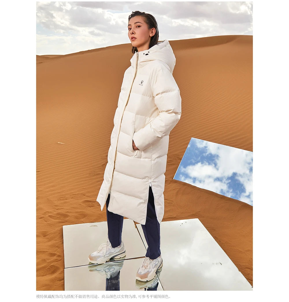 Kelme Sports Down Jacket Women's Long Winter Coat Thick Warm Cotton Jacket Windproof And Snow Proof Coat