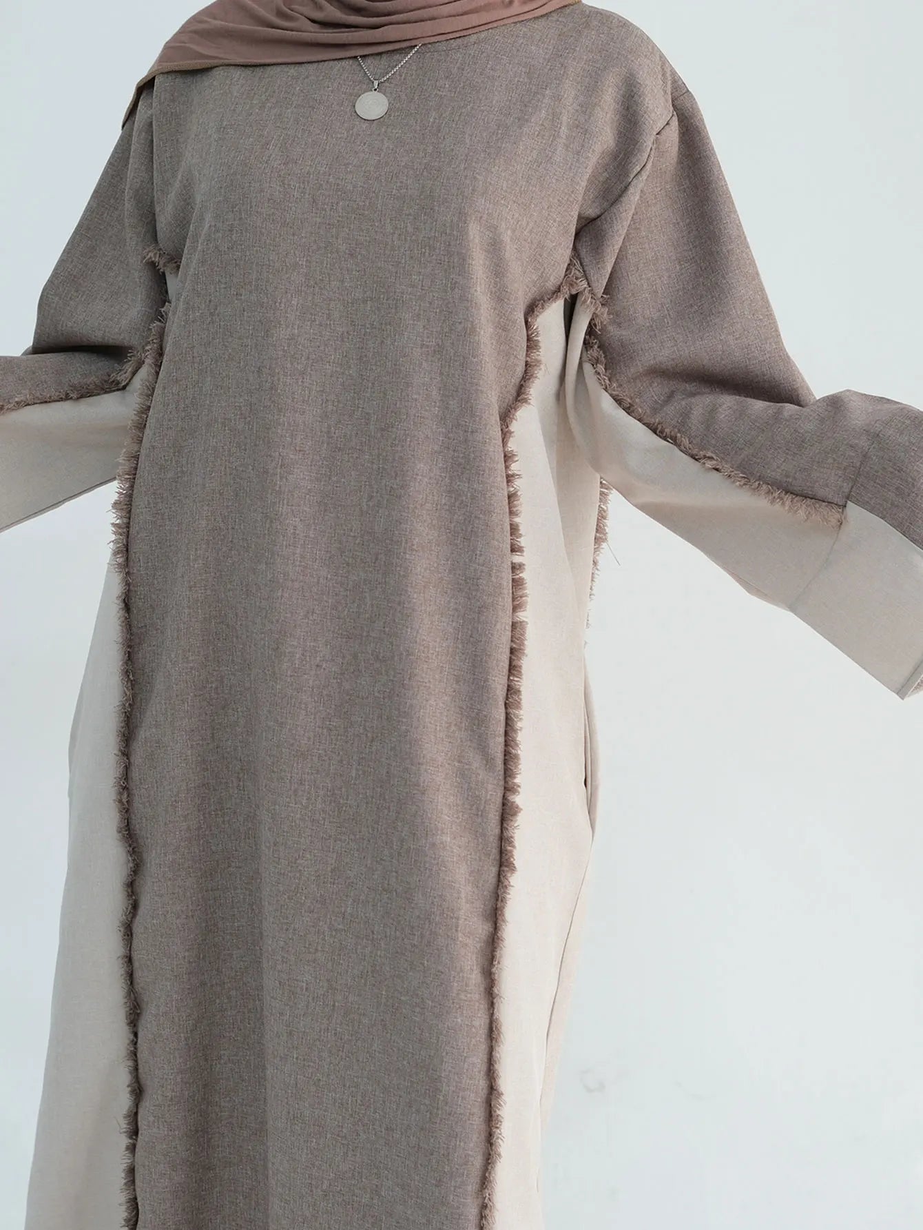 New Trend Contrast Color Women Dresses Modest Abaya Muslim Women Dress Linen Frayed Closed Abaya Ramadan EID Dubai Abaya 2025