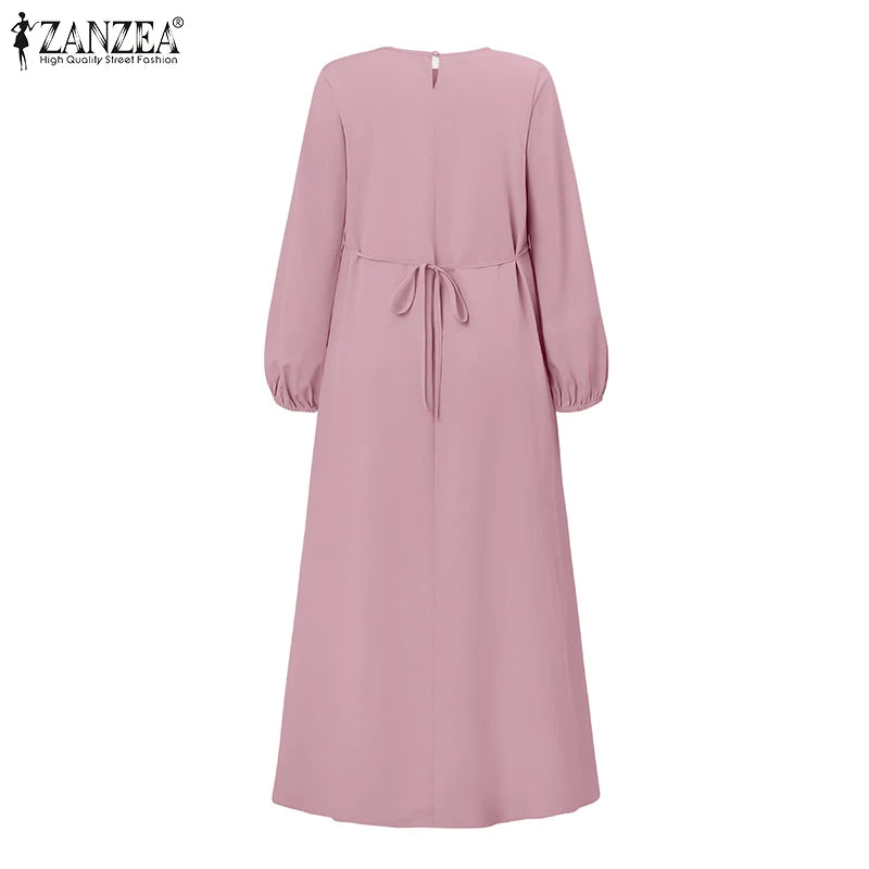 ZANZEA Elegant Women Autumn Long Sleeve Muslim Abaya Hijab Sundress IsIamic Robe Femme Maxi Long Dresses Patchwork Vestidos 2024
