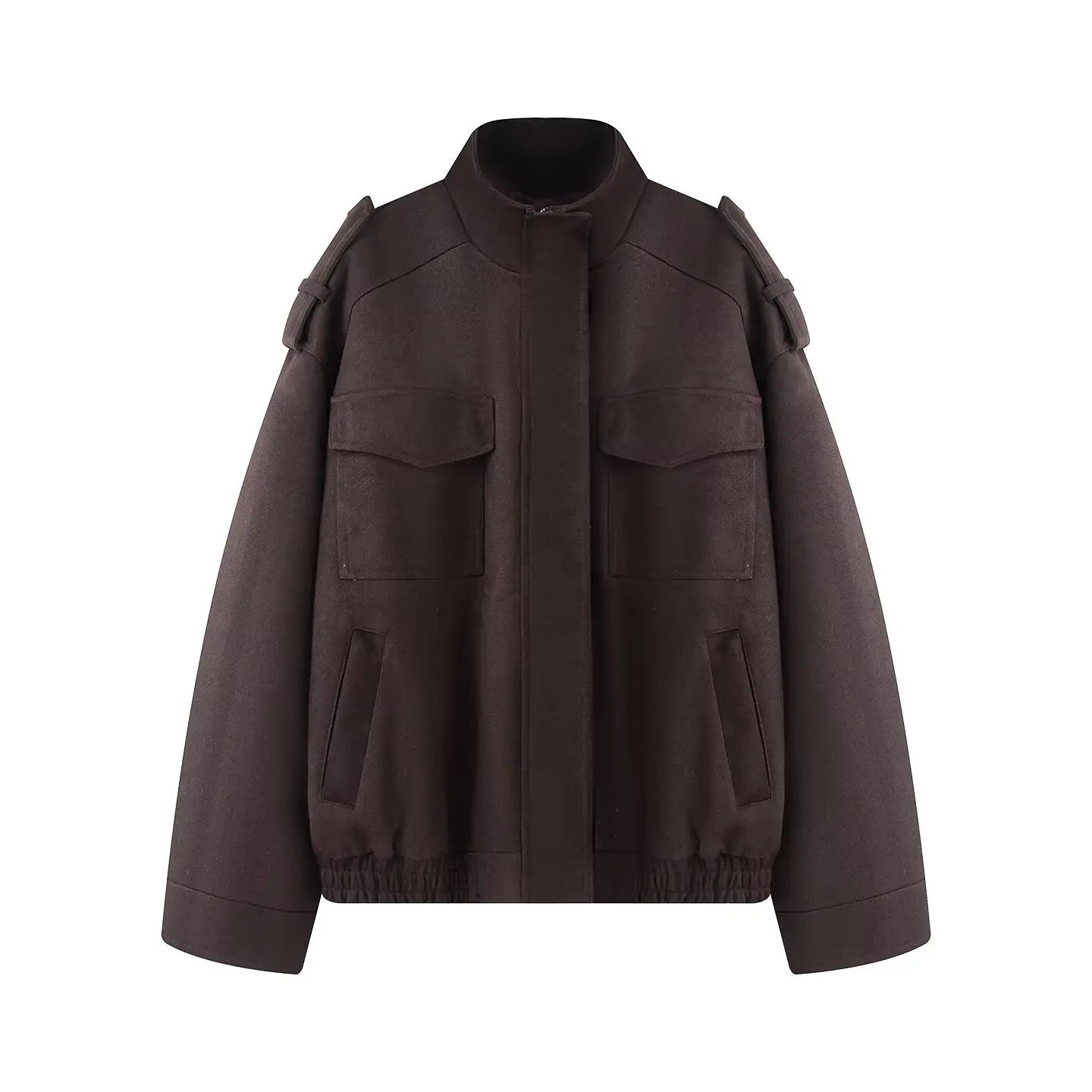 HH Women's New Fashion Long Sleeves Jackets Solid Turtleneck Pocket Decoration Zipper Female Autumn High Street Coats