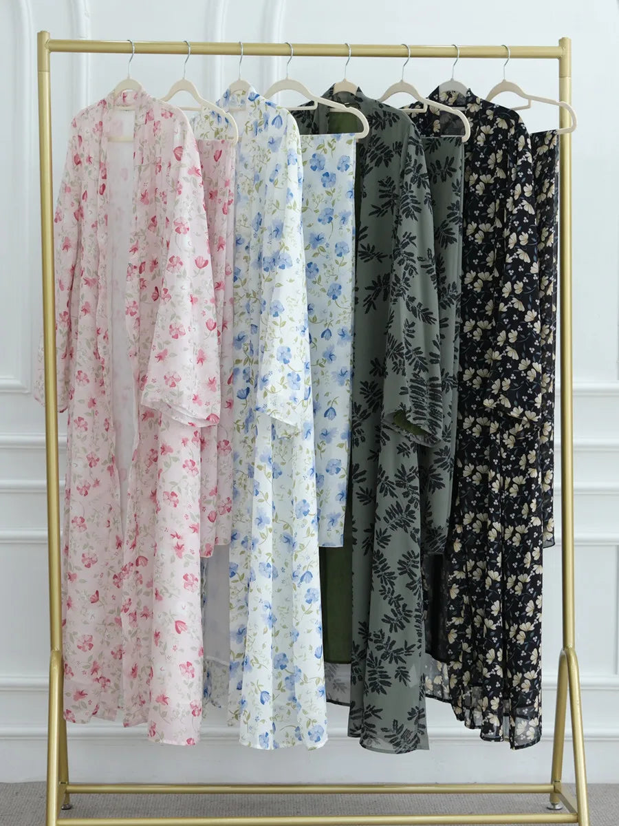 Muslim Women Dubai Abaya luxury Double layered chiffon Print Hijab Dress Kaftan Ramadan Robe Femme Islam african dresses Kebaya
