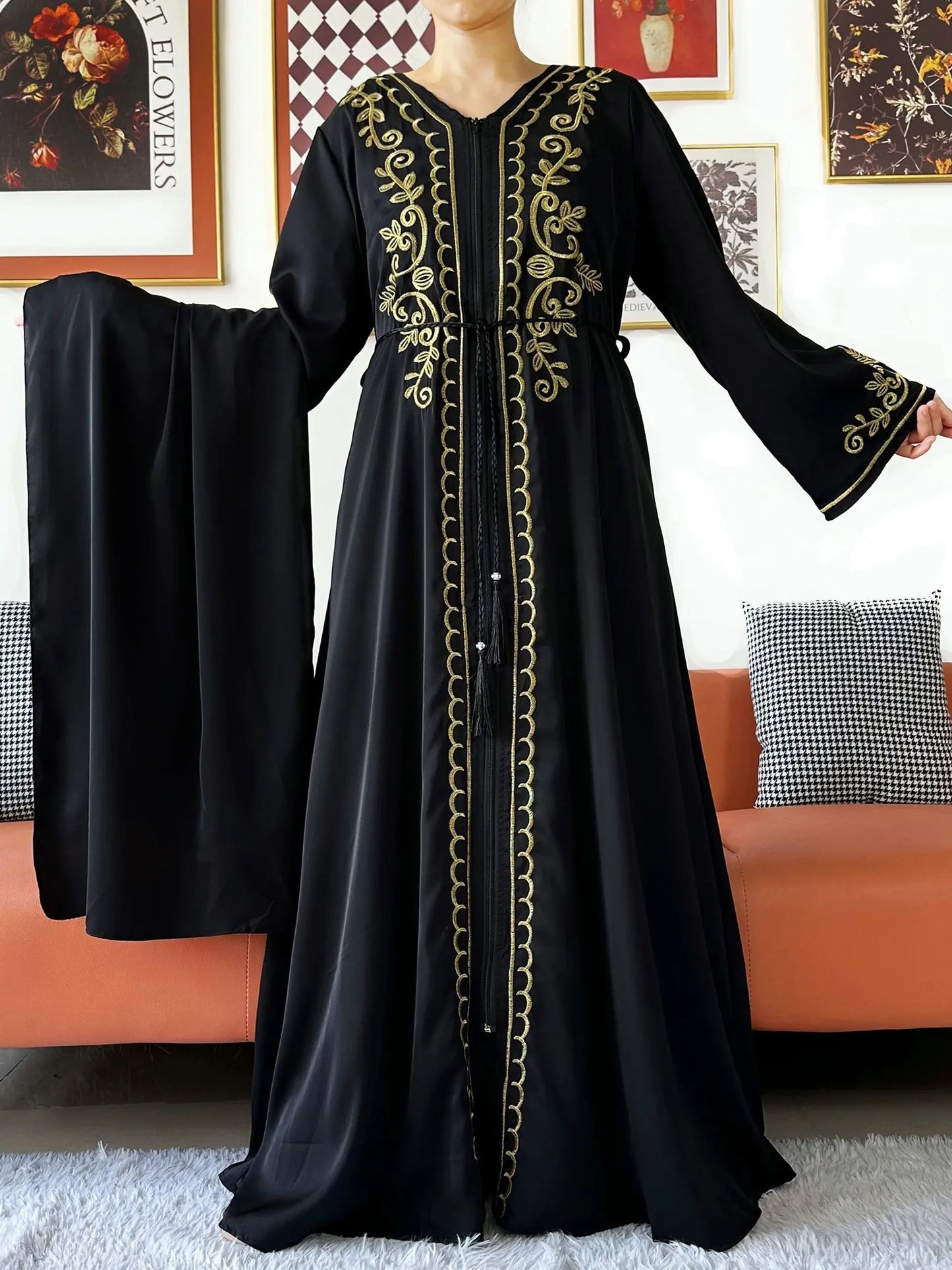 2025 New Elegant Women Abaya Long Sleeve Chiffon Loose Open Abaya Muslim Islamic Clothing Cardigan Style for Special Occasions