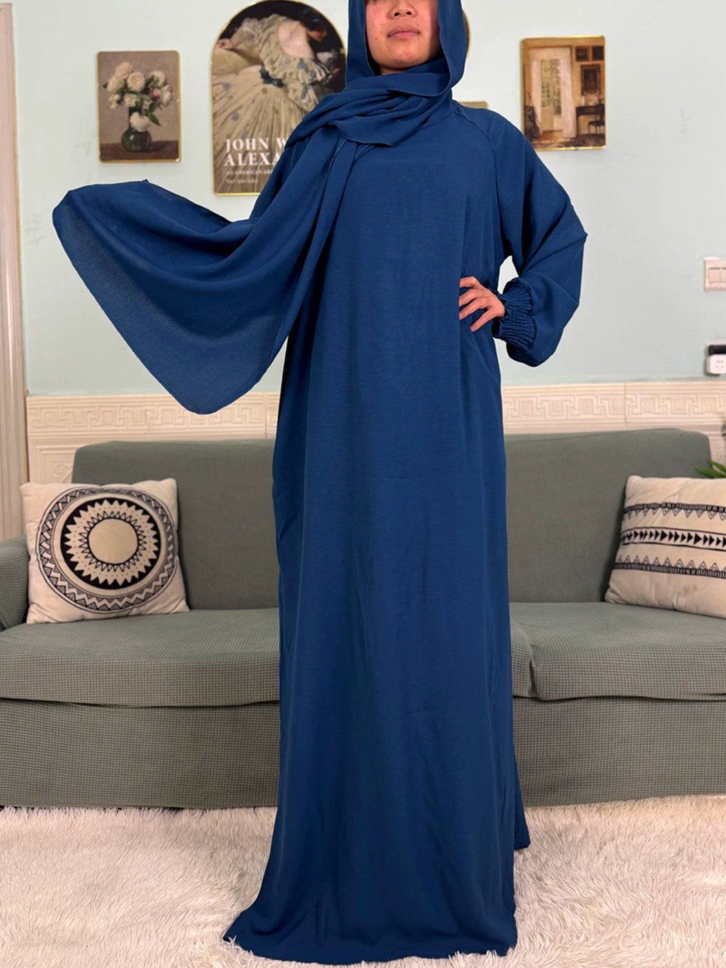 Muslim Abaya Ramadan 2025 For Women Pure Cotton Loose Prayer Femme Robe Elastic Cuffs African Dress With Connected Hijabs Scarf