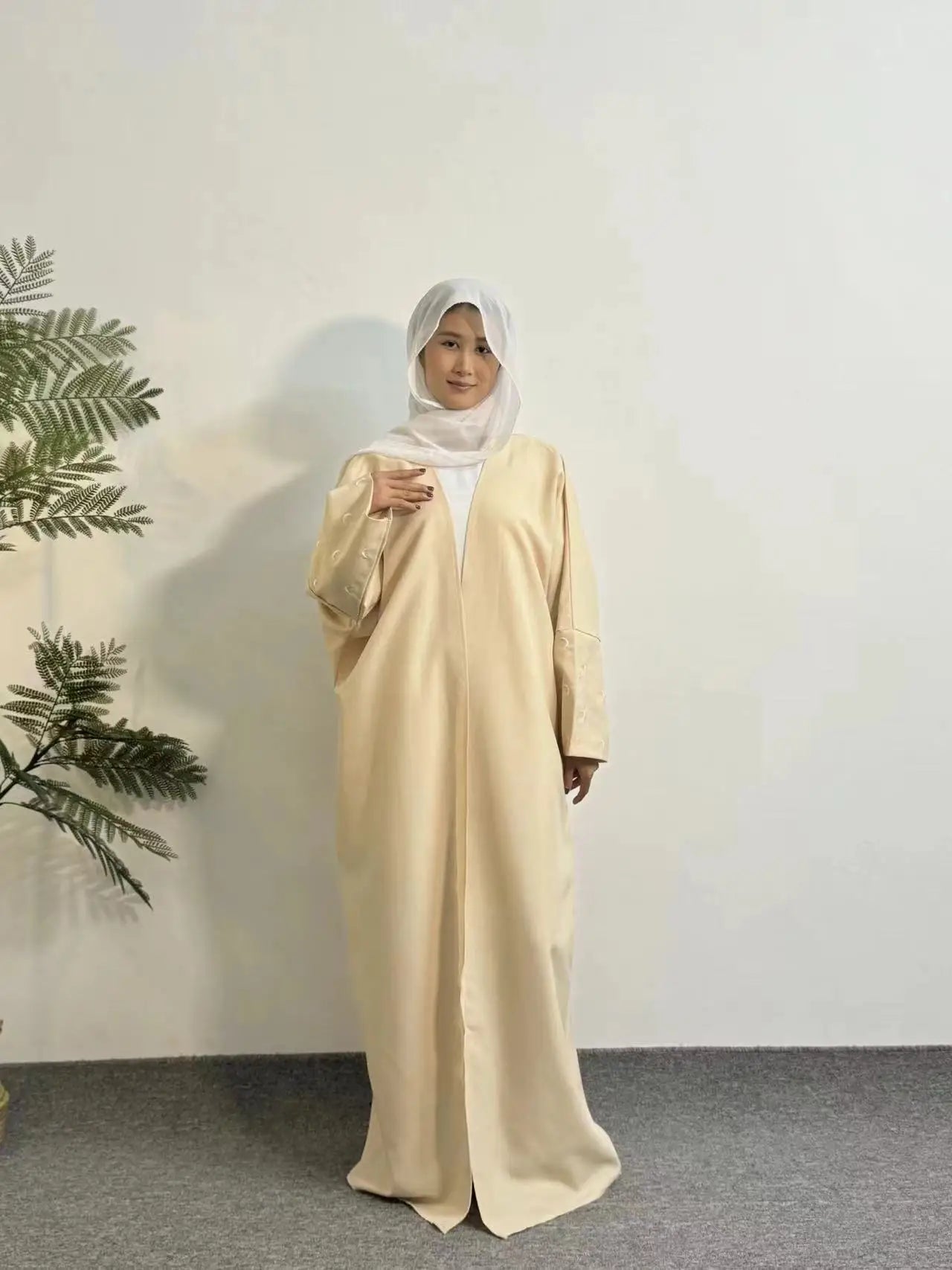 Moon Embroidery Open Front Abaya,Long Sleeve Maxi Length Dress Women's Clothing Muslim Cardigan Abayas Out Kaftans Women Jilbabs