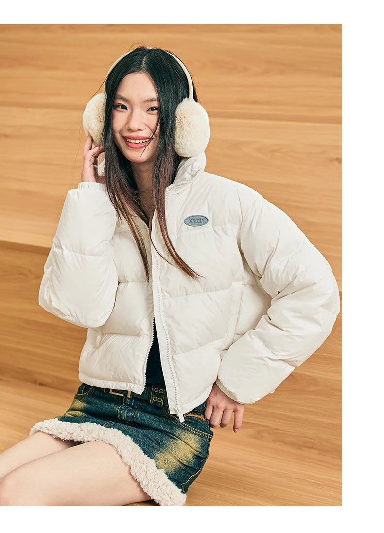 Xtep Down Jacket For Women 2024 Winter Soft Zip-up Short Water Resistence Coat Keep Warm Sporty Stand Collar Tops 876428190061