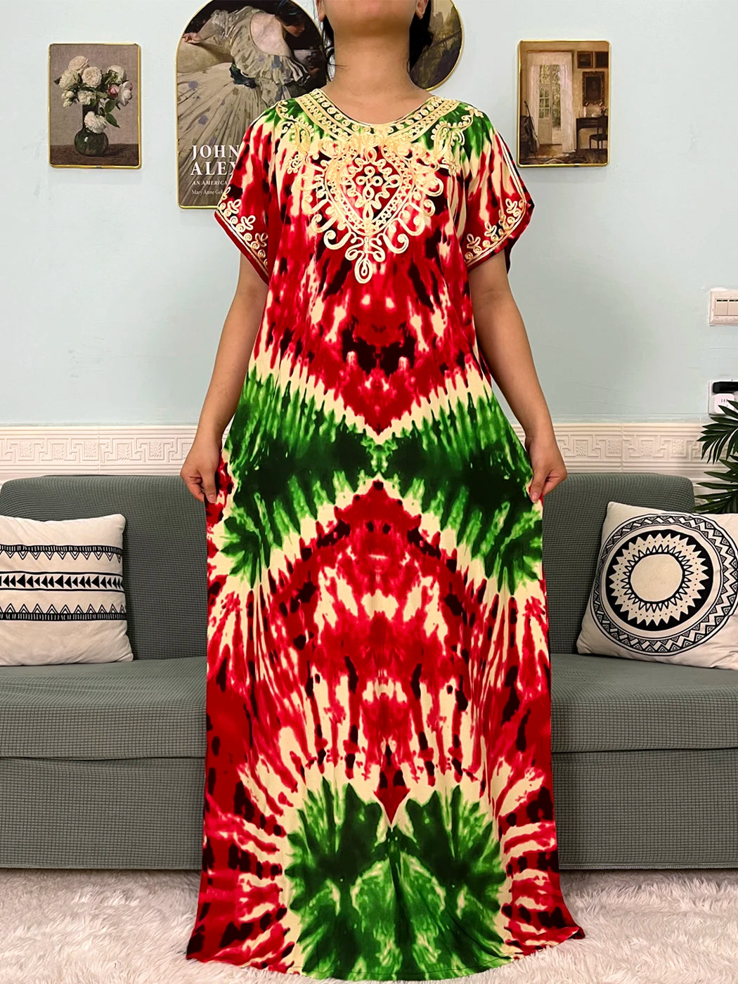 2024 Muslim Cotton Abayas For Women Appliques Printed Caftan Marocaine Femme Robe Boubou African Islam Dresses With Headscarf