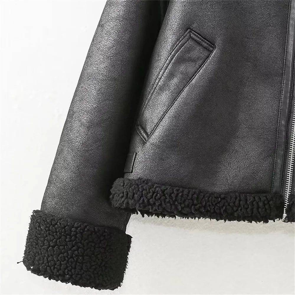 UNIZERA Women's Jacket with Collar Long Sleeve Zipper Pocket Double sided Motorcycle Style Spring New Style Jacket