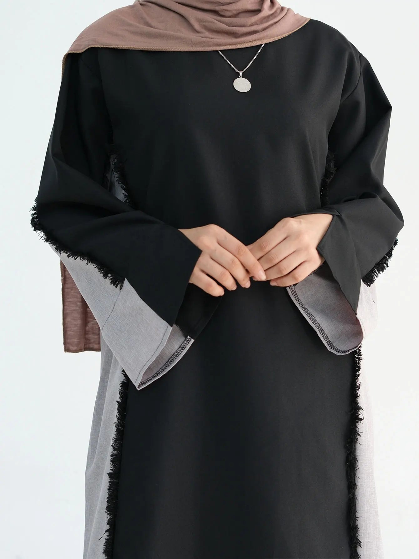 New Trend Contrast Color Women Dresses Modest Abaya Muslim Women Dress Linen Frayed Closed Abaya Ramadan EID Dubai Abaya 2025