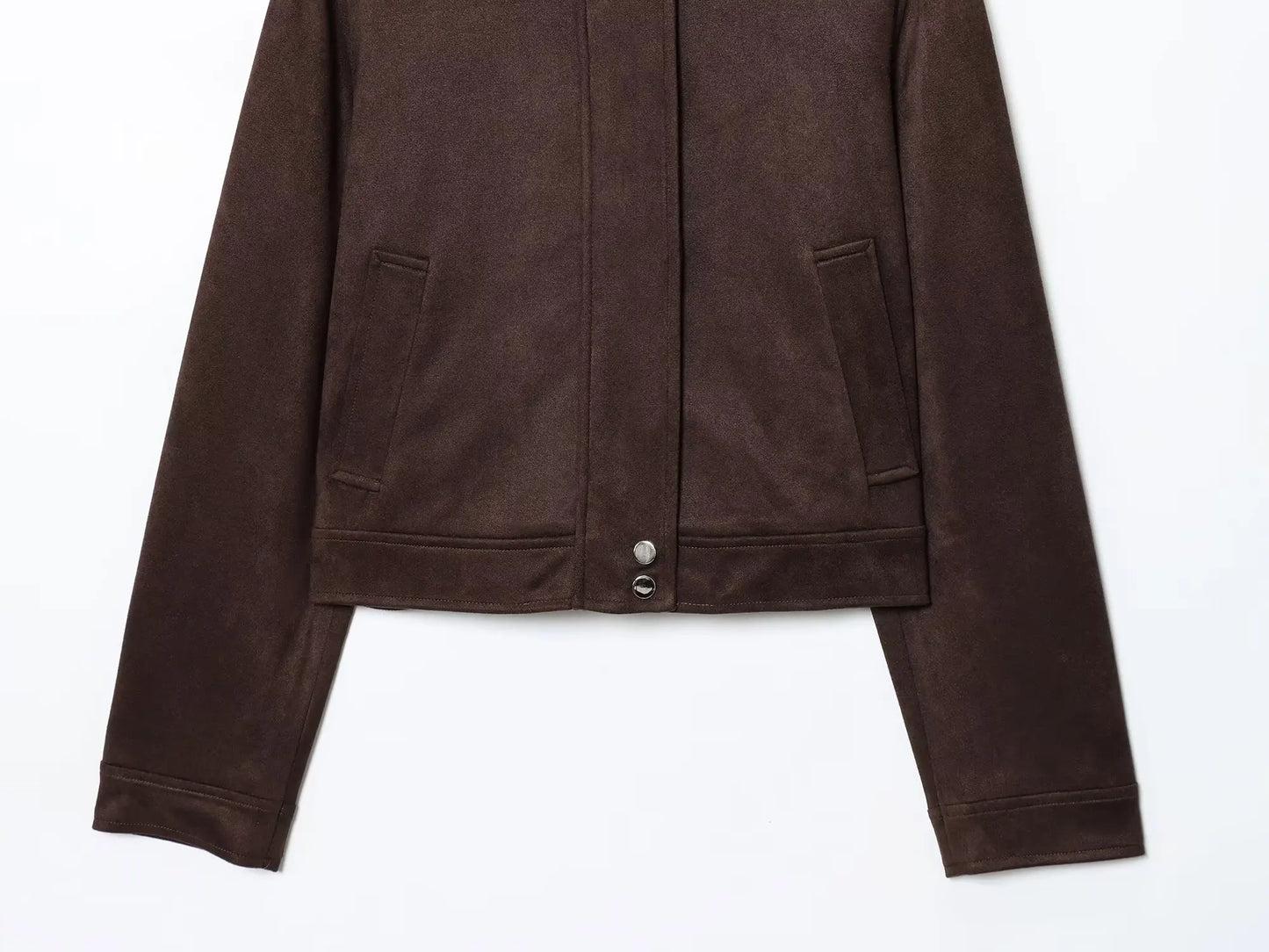 HH Women Autumn Fashion Versatile Suede Blend Lapel Long Sleeves Pockets Jacket Female Elegant High Street Zipper Slim Coats