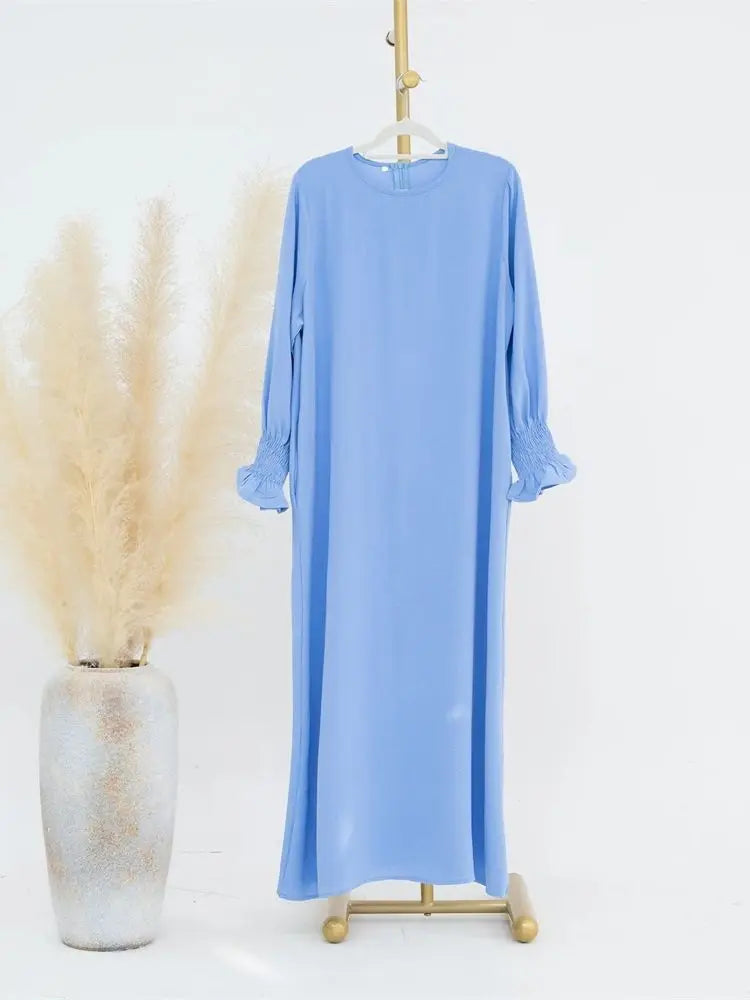 Eid Jersey Solid Modest Under Abaya Dubai 2024 Palestine Women Islamic Clothing Muslim Kaftan Inner Dresses Robe Femme Musulmane