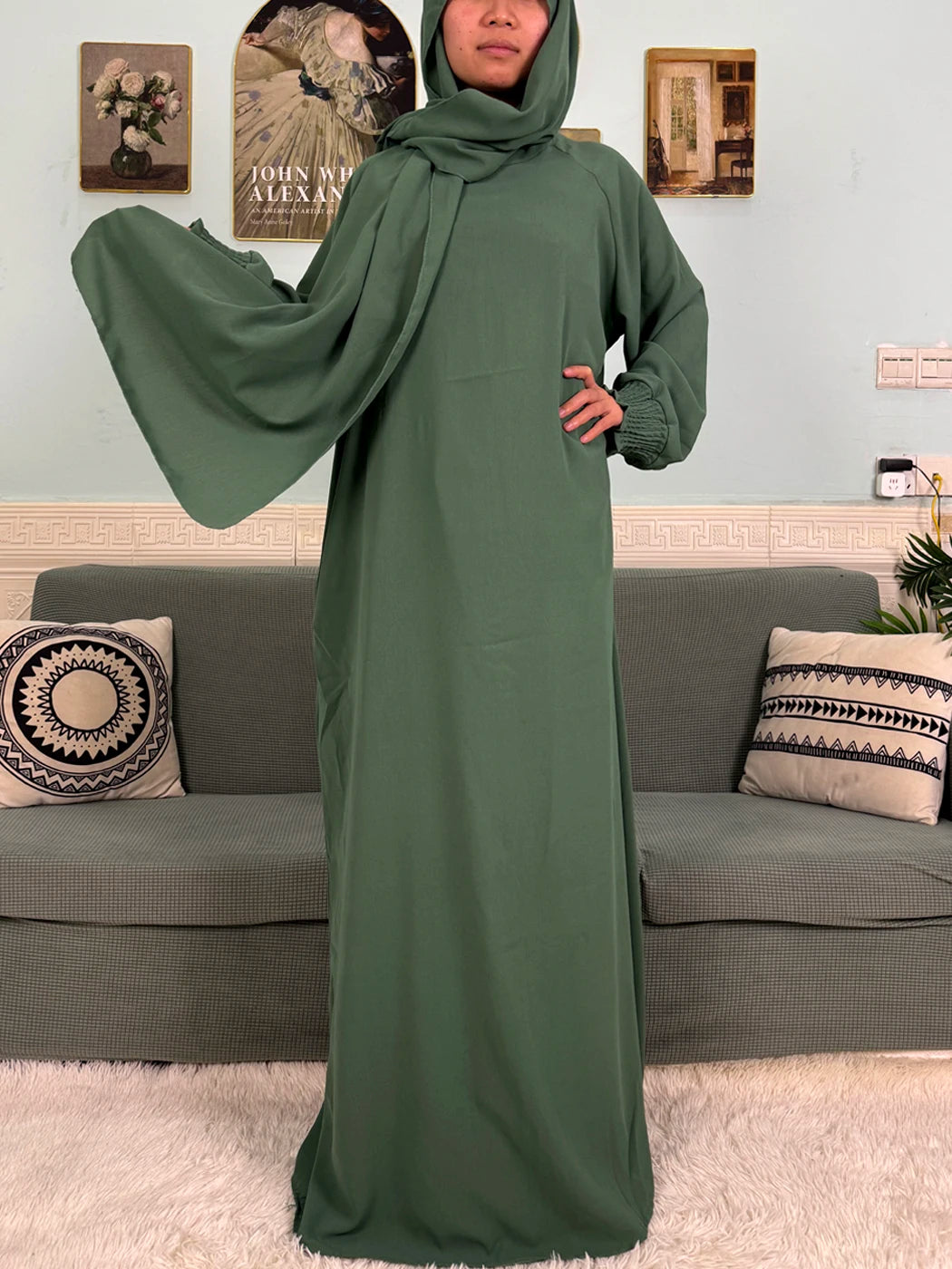 Muslim Abaya Ramadan 2025 For Women Pure Cotton Loose Prayer Femme Robe Elastic Cuffs African Dress With Connected Hijabs Scarf