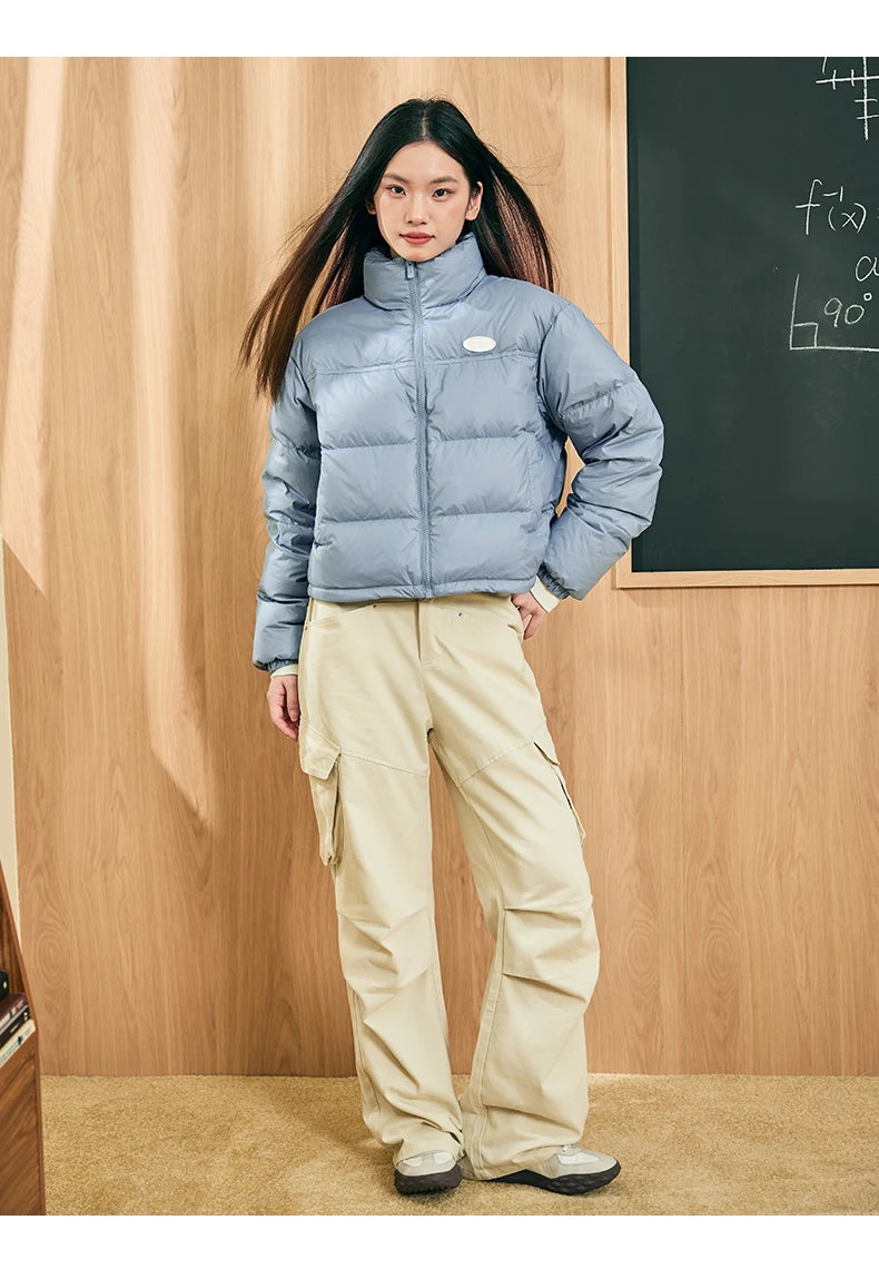 Xtep Down Jacket For Women 2024 Winter Soft Zip-up Short Water Resistence Coat Keep Warm Sporty Stand Collar Tops 876428190061