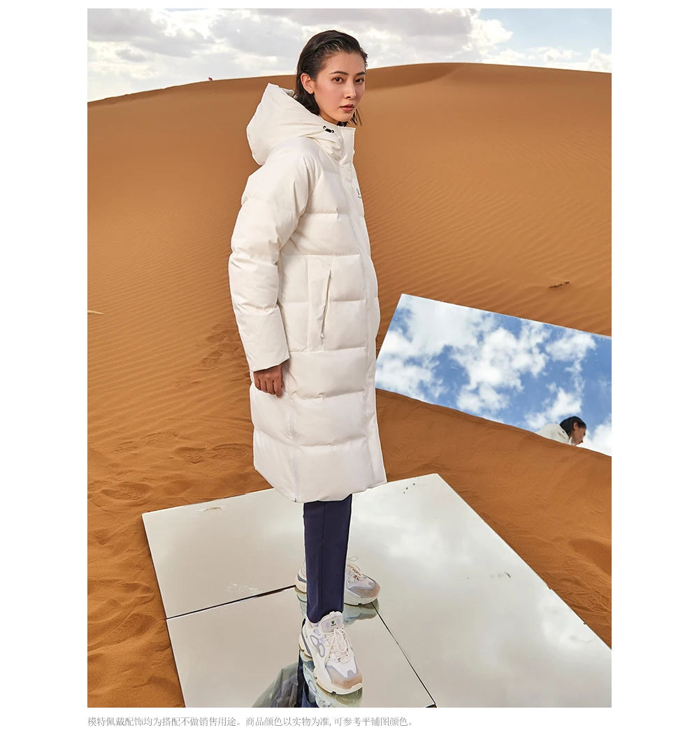 Kelme Sports Down Jacket Women's Long Winter Coat Thick Warm Cotton Jacket Windproof And Snow Proof Coat