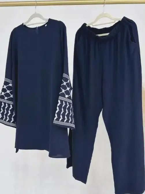 Eid Plain 2 Piece Abaya Set Tops Pants Modest Muslim Sets Abayas For Women Clothing Robe Caftan Marocain Femme Musulmane Kaftan
