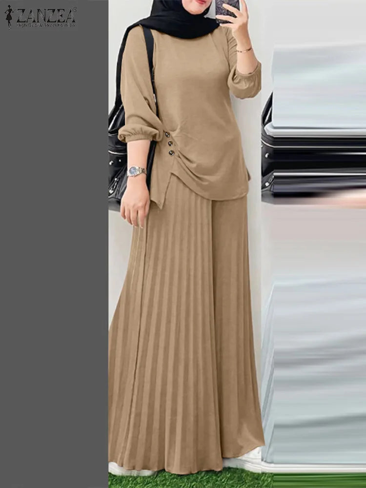 Autumn Trousers Suit 2025 ZANZEA Women Muslim Matching Sets Casual Long Sleeve Tops Pants 2pcs Outfits Loose Tracksuit Oversize