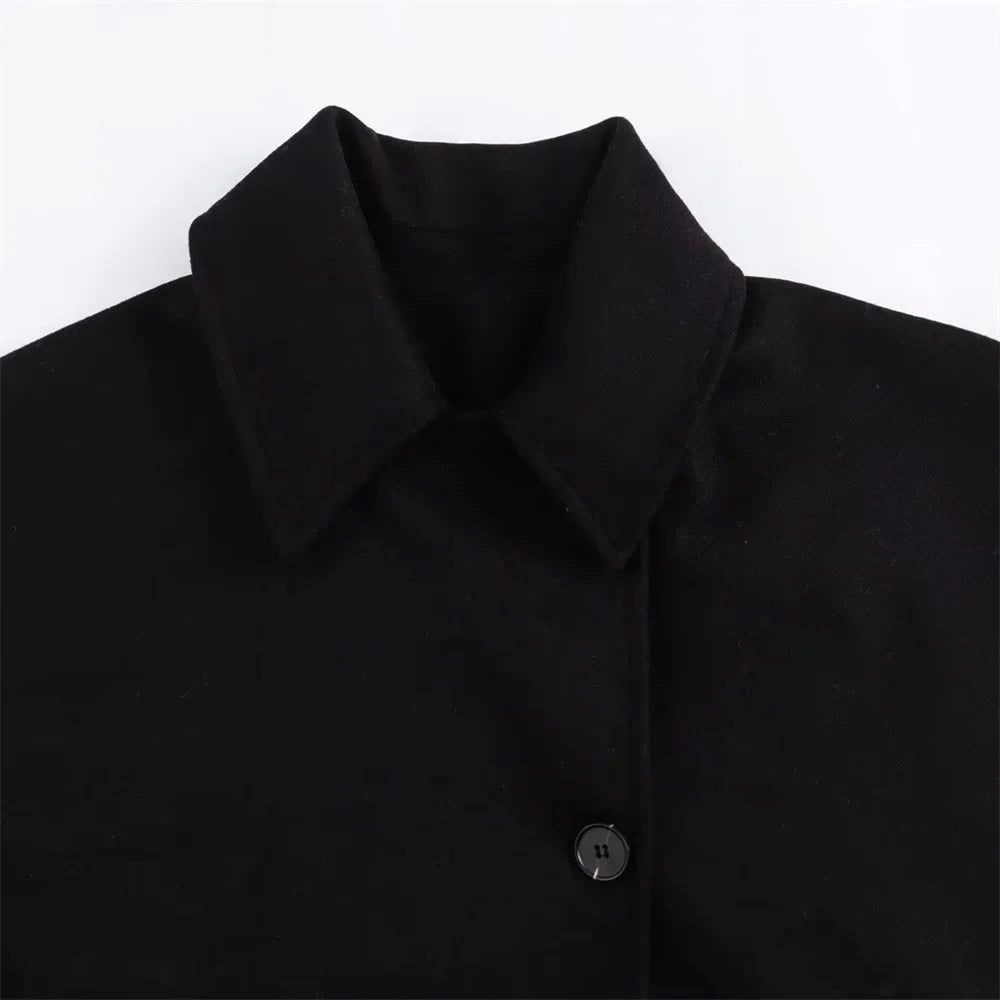 ZBZA Women's Oblique Button Loose Batwing Sleeve Jacket Coat Lapel Double Pocket Warm Solid Vintage Outerwear Fall Winter Coat