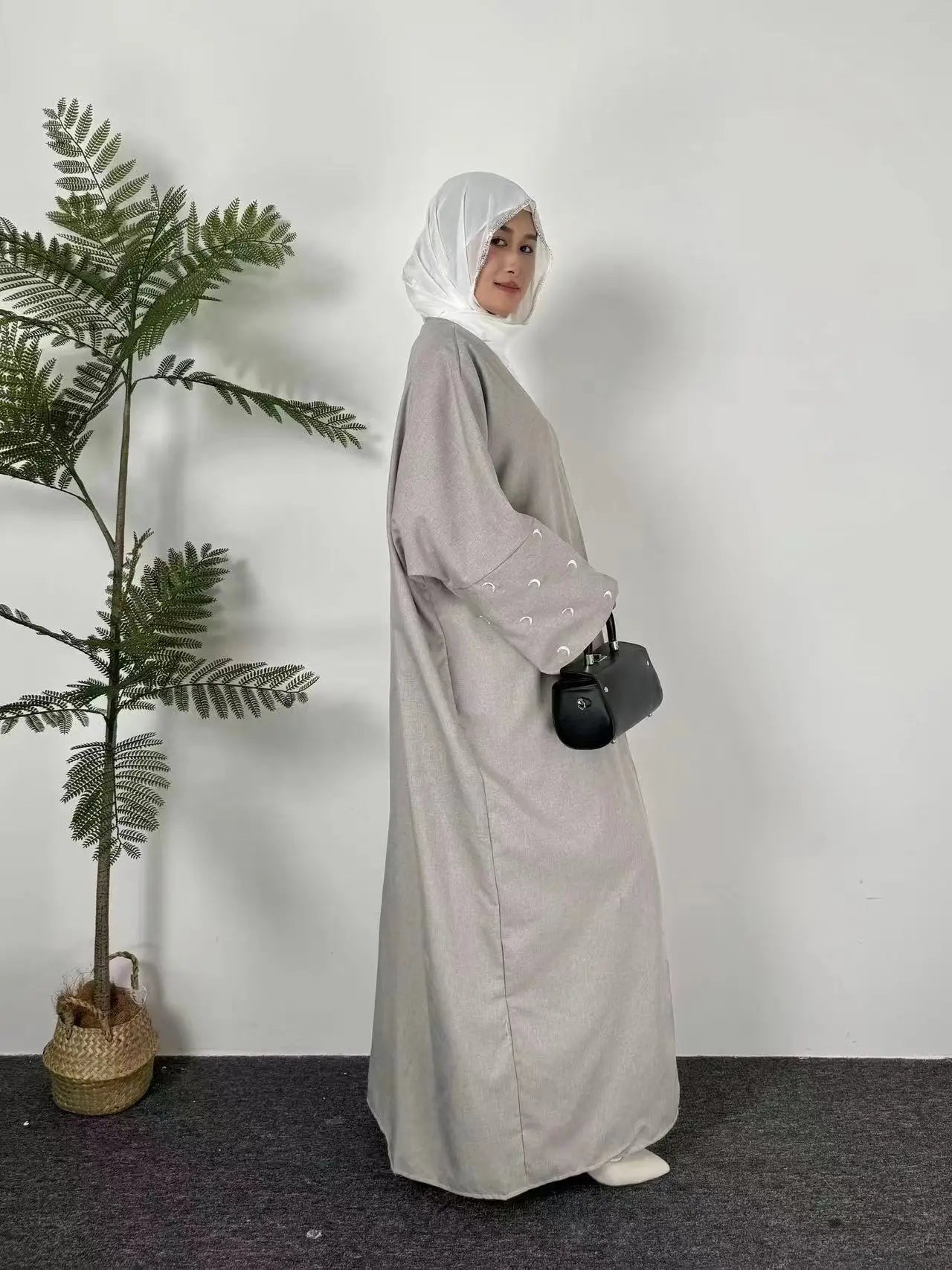 Moon Embroidery Open Front Abaya,Long Sleeve Maxi Length Dress Women's Clothing Muslim Cardigan Abayas Out Kaftans Women Jilbabs