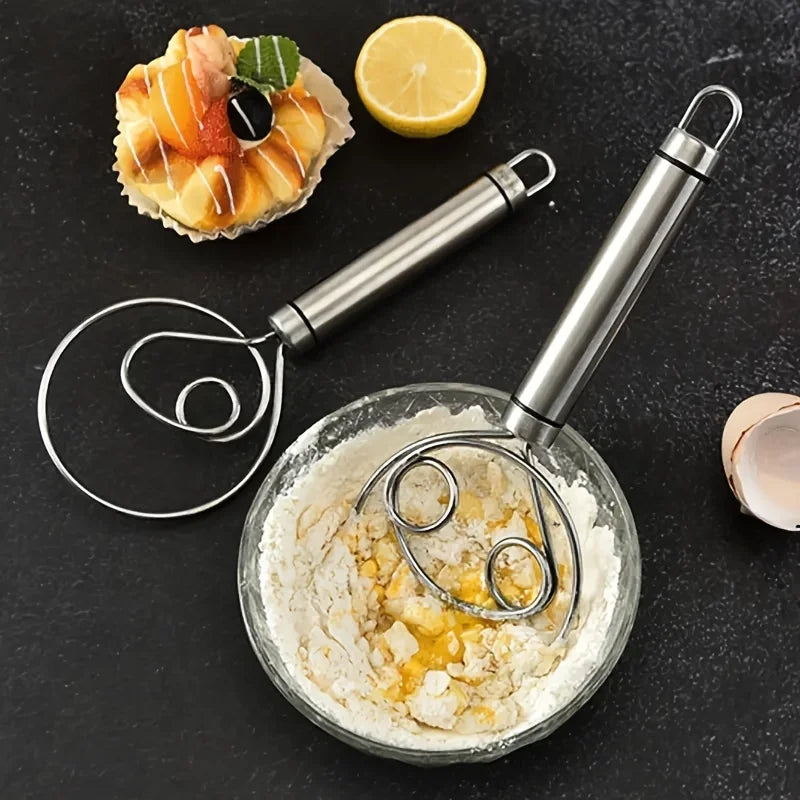 Dough Mixer Stainless Steel HandHeld Bread Blender Dough Scraper Double Hole Fast Stirring Tool Danish Dough Whisk Egg Stirrer