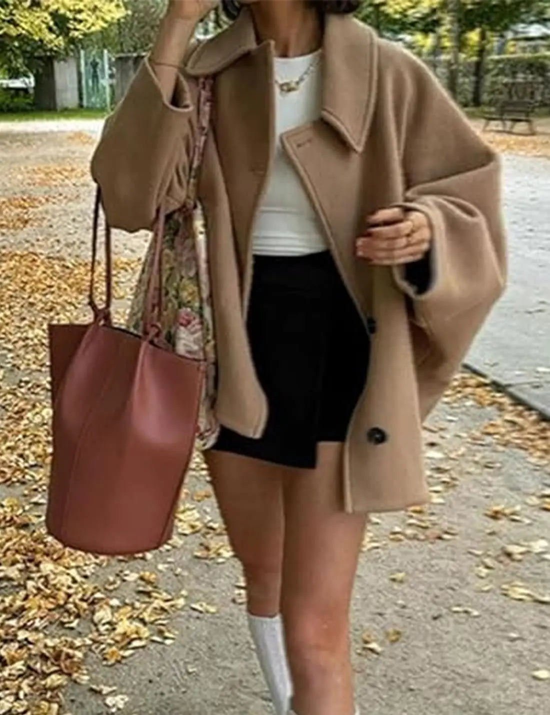 ZBZA Women's Oblique Button Loose Batwing Sleeve Jacket Coat Lapel Double Pocket Warm Solid Vintage Outerwear Fall Winter Coat