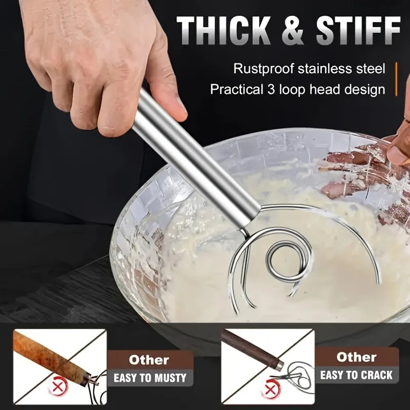 Dough Mixer Stainless Steel HandHeld Bread Blender Dough Scraper Double Hole Fast Stirring Tool Danish Dough Whisk Egg Stirrer