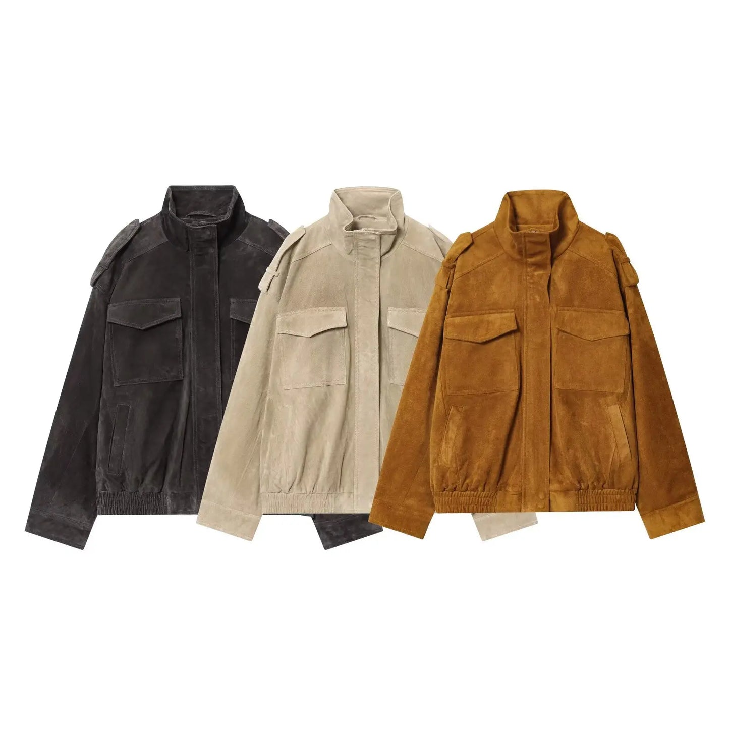 HH Women's New Fashion Long Sleeves Jackets Solid Turtleneck Pocket Decoration Zipper Female Autumn High Street Coats