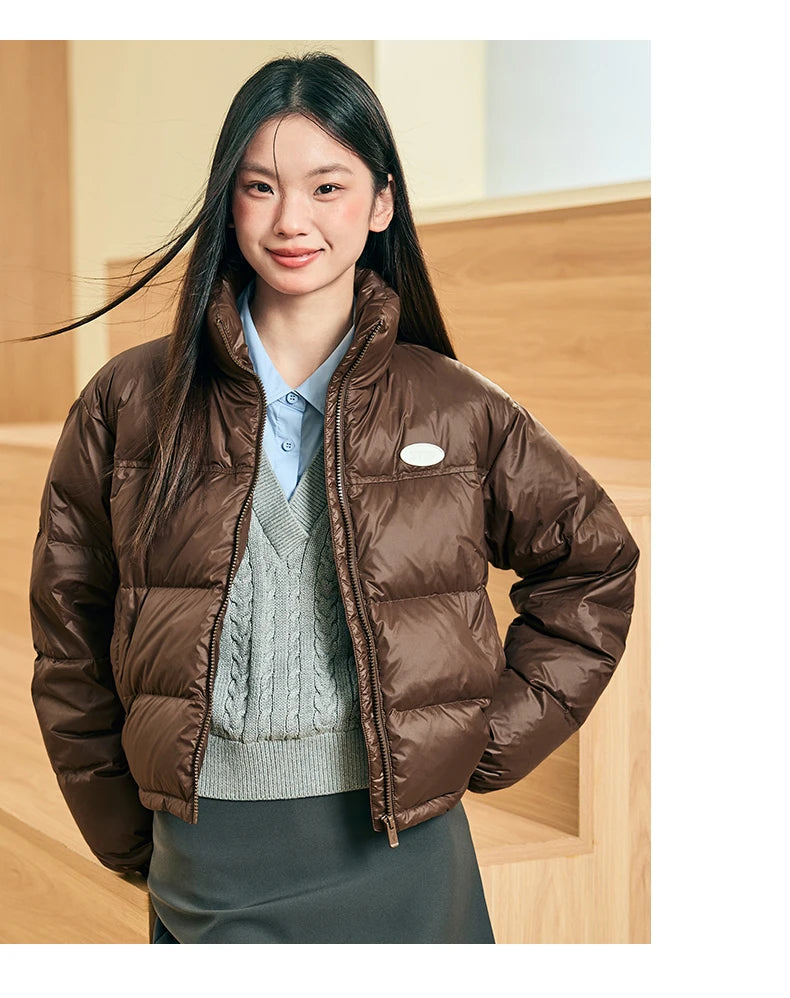 Xtep Down Jacket For Women 2024 Winter Soft Zip-up Short Water Resistence Coat Keep Warm Sporty Stand Collar Tops 876428190061