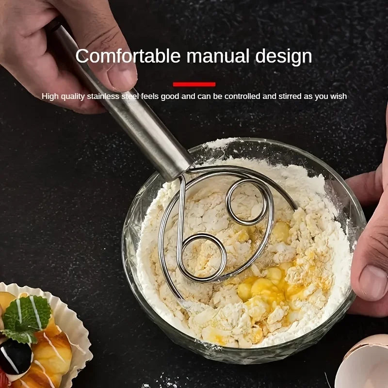 Dough Mixer Stainless Steel HandHeld Bread Blender Dough Scraper Double Hole Fast Stirring Tool Danish Dough Whisk Egg Stirrer