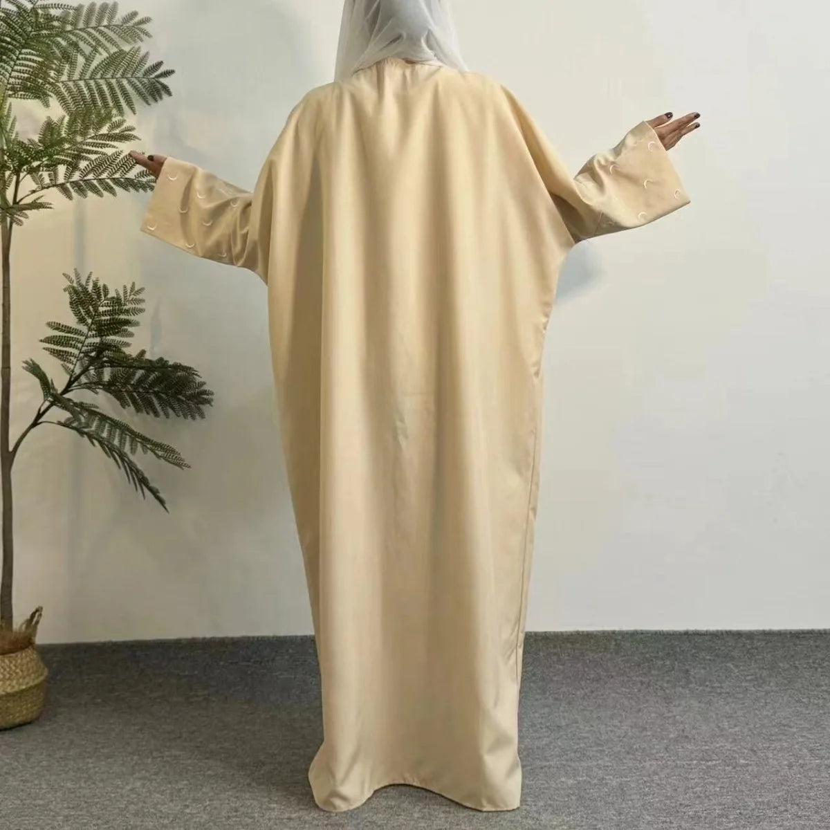 Moon Embroidery Open Front Abaya,Long Sleeve Maxi Length Dress Women's Clothing Muslim Cardigan Abayas Out Kaftans Women Jilbabs