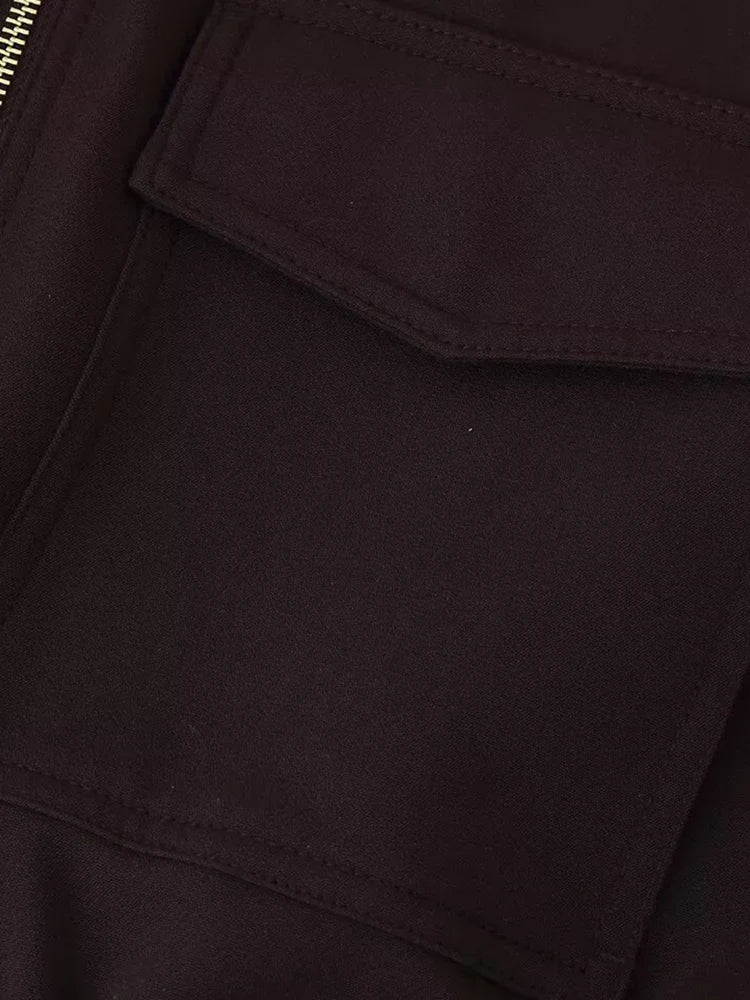 European and American style autumn new fashion trend women's clothing lapel loose pocket long sleeve jacket