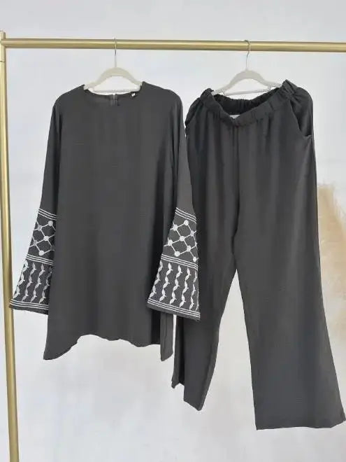 Eid Plain 2 Piece Abaya Set Tops Pants Modest Muslim Sets Abayas For Women Clothing Robe Caftan Marocain Femme Musulmane Kaftan