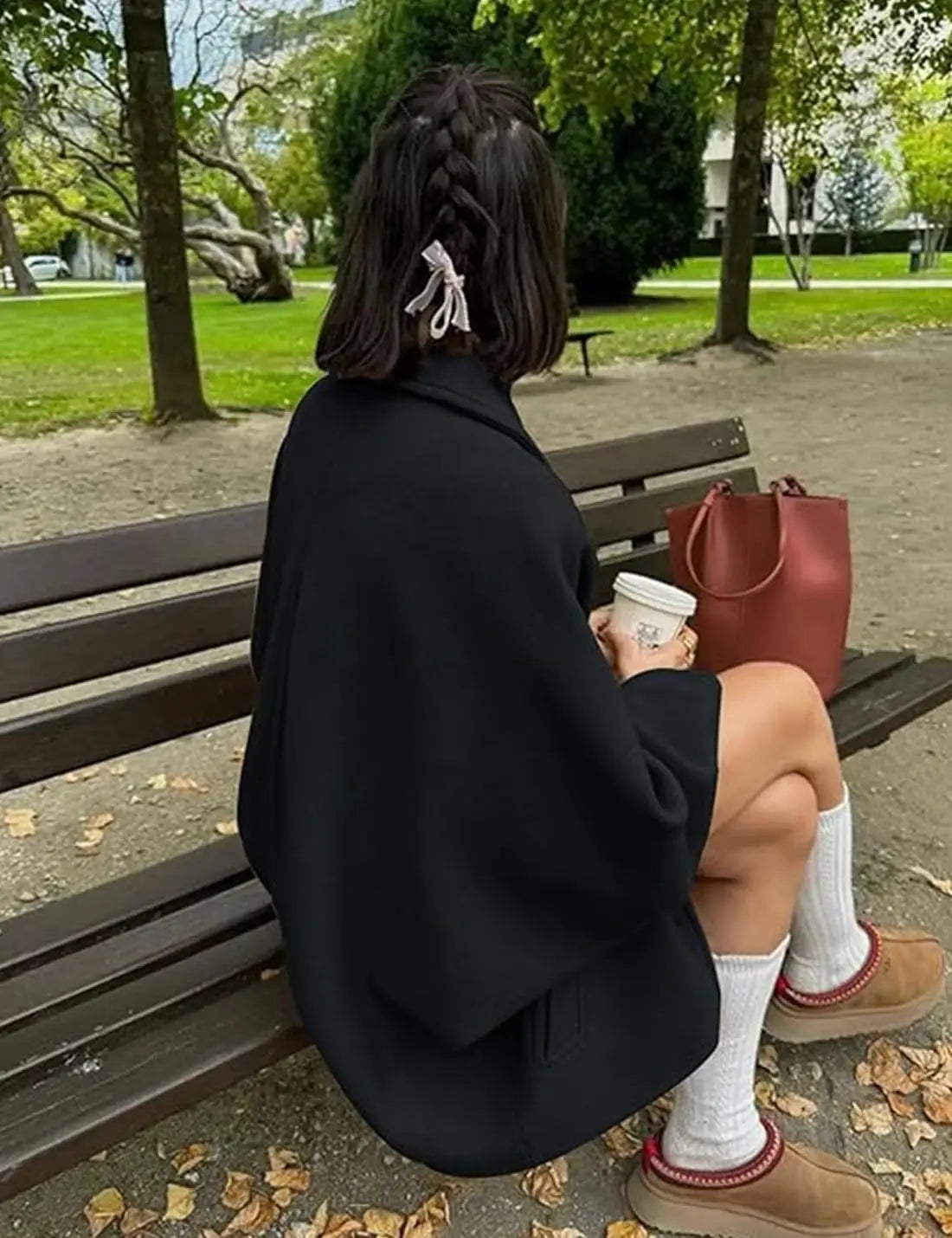 ZBZA Women's Oblique Button Loose Batwing Sleeve Jacket Coat Lapel Double Pocket Warm Solid Vintage Outerwear Fall Winter Coat