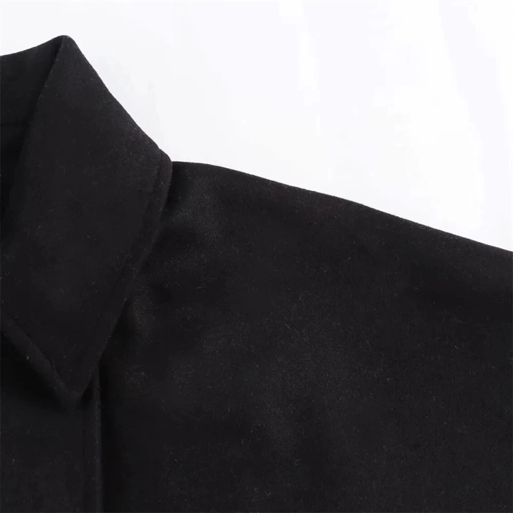 ZBZA Women's Oblique Button Loose Batwing Sleeve Jacket Coat Lapel Double Pocket Warm Solid Vintage Outerwear Fall Winter Coat