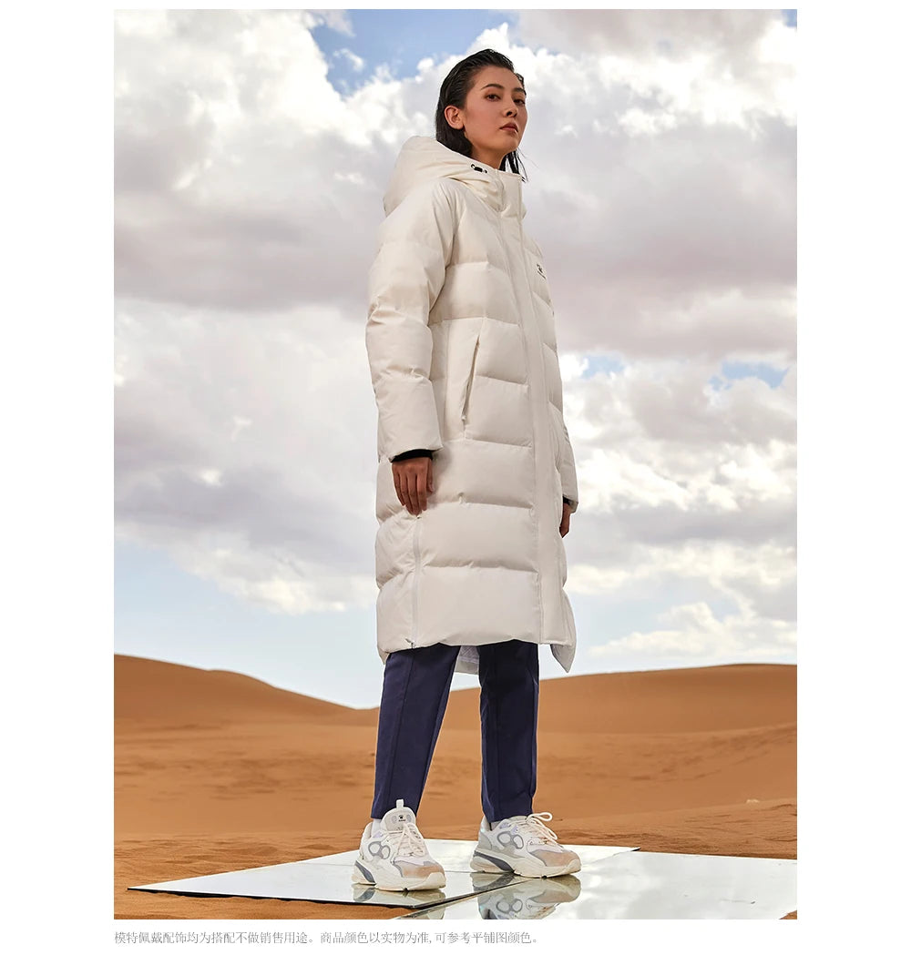 Kelme Sports Down Jacket Women's Long Winter Coat Thick Warm Cotton Jacket Windproof And Snow Proof Coat