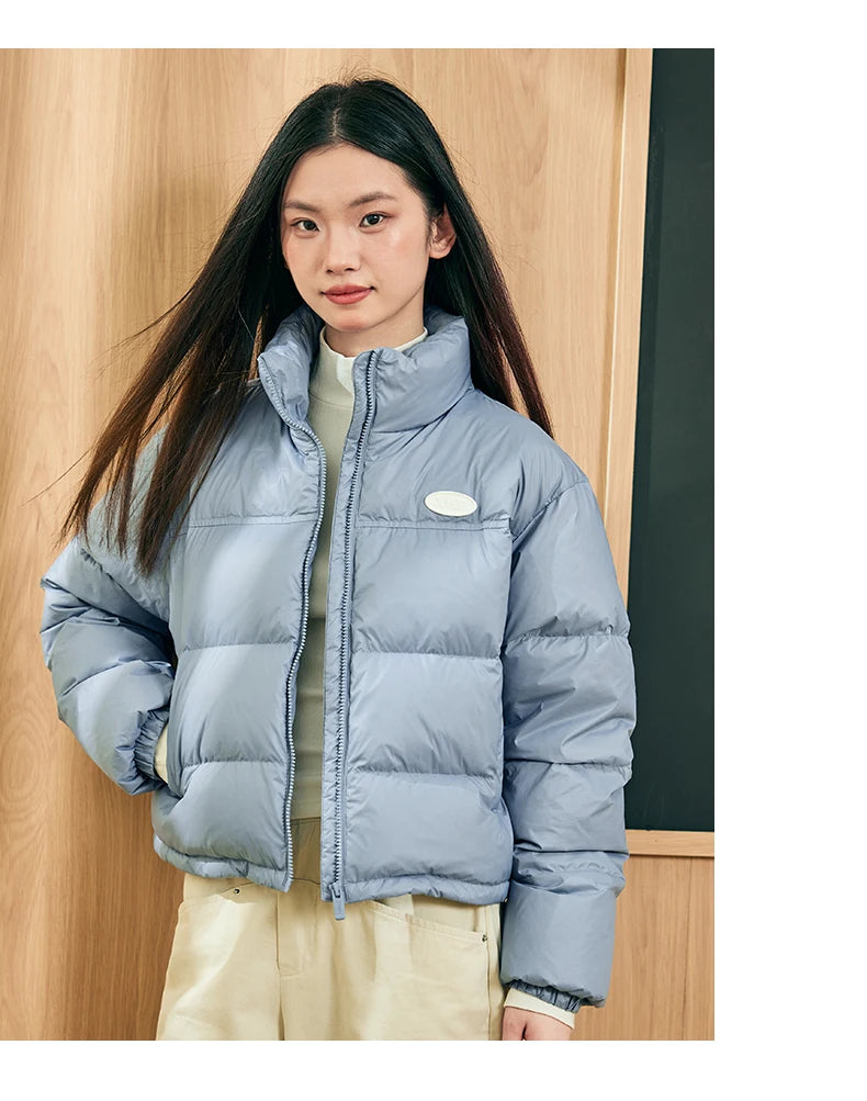 Xtep Down Jacket For Women 2024 Winter Soft Zip-up Short Water Resistence Coat Keep Warm Sporty Stand Collar Tops 876428190061