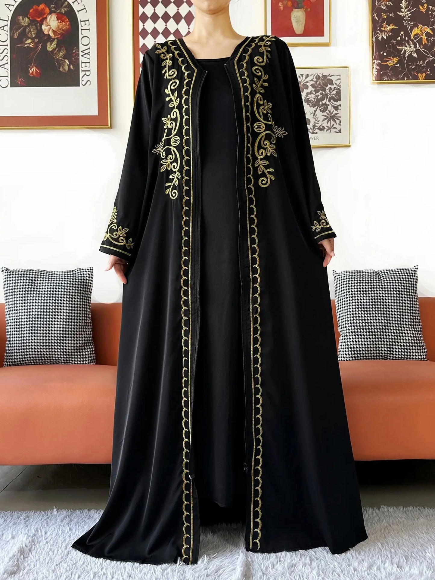 2025 New Elegant Women Abaya Long Sleeve Chiffon Loose Open Abaya Muslim Islamic Clothing Cardigan Style for Special Occasions