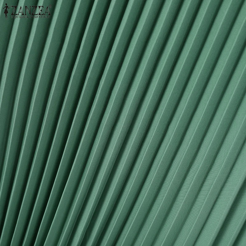 Muslim Hijab Dresses Abaya ZANZEA Spring Maxi Sundress Women Fashion Long Sleeve Pleated Party Dress IsIamic Clothing Robe Femme